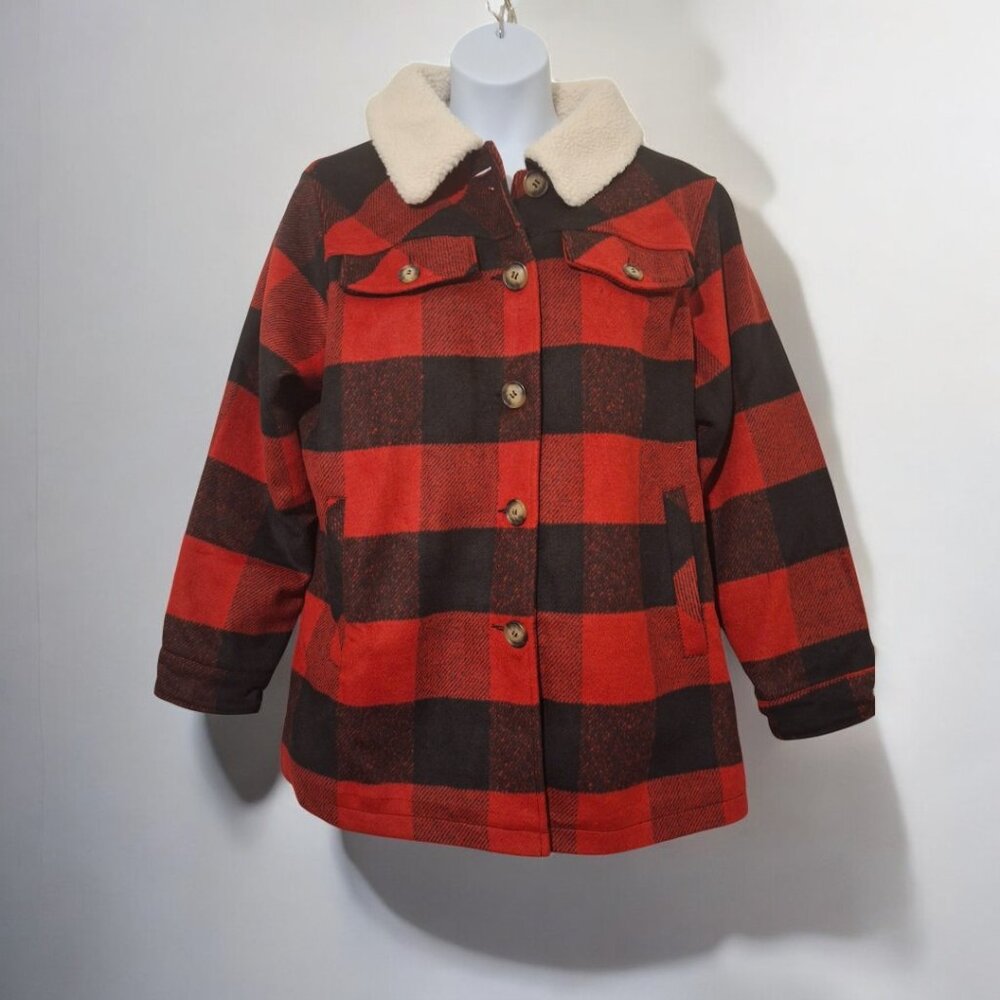 Avenue / Societie+ Faux Wool Plaid Jacket - black/red Size 18-20 NWT